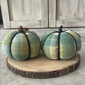 Plaid Fabric Pumpkins Set Decor